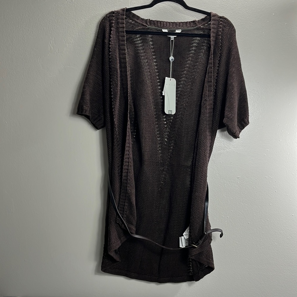 AZIZ Women's Brown Short Sleeve Cardigan Sweater Size M